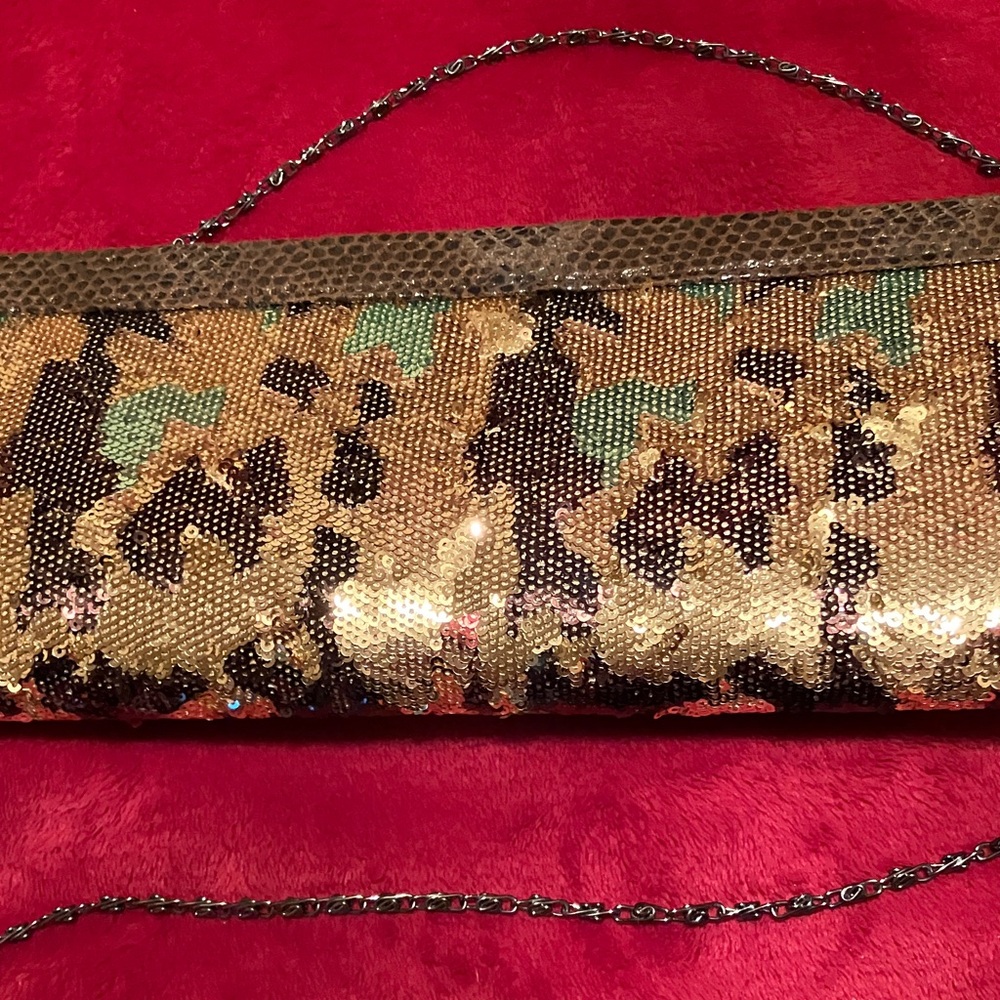Big Buddha Gold and Black Sequin Clutch